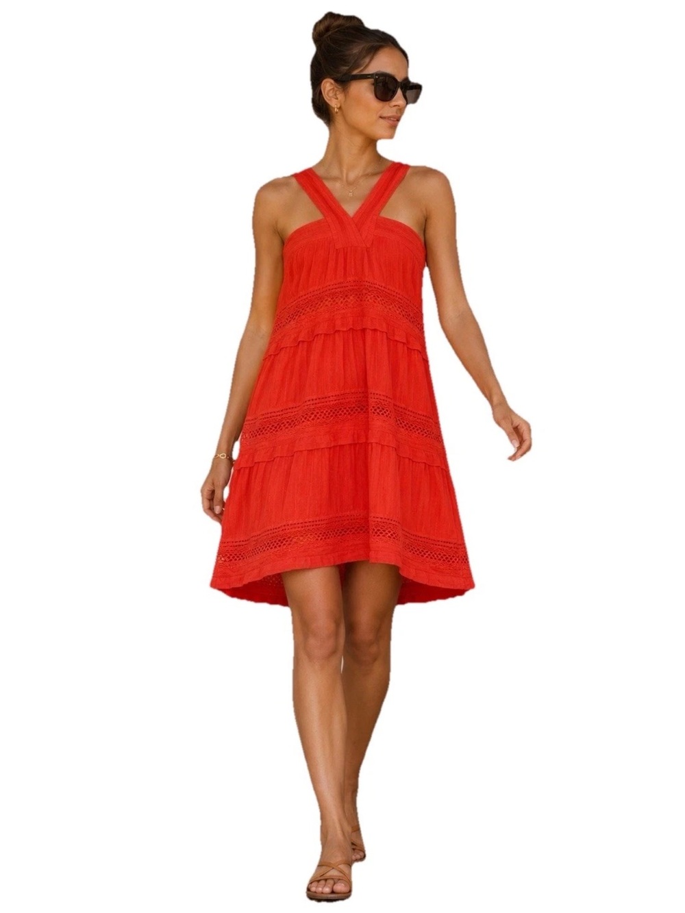 dRA Los Angeles Anthropologie Tiered Lace Halter Mini Sundress Summer XS Lined